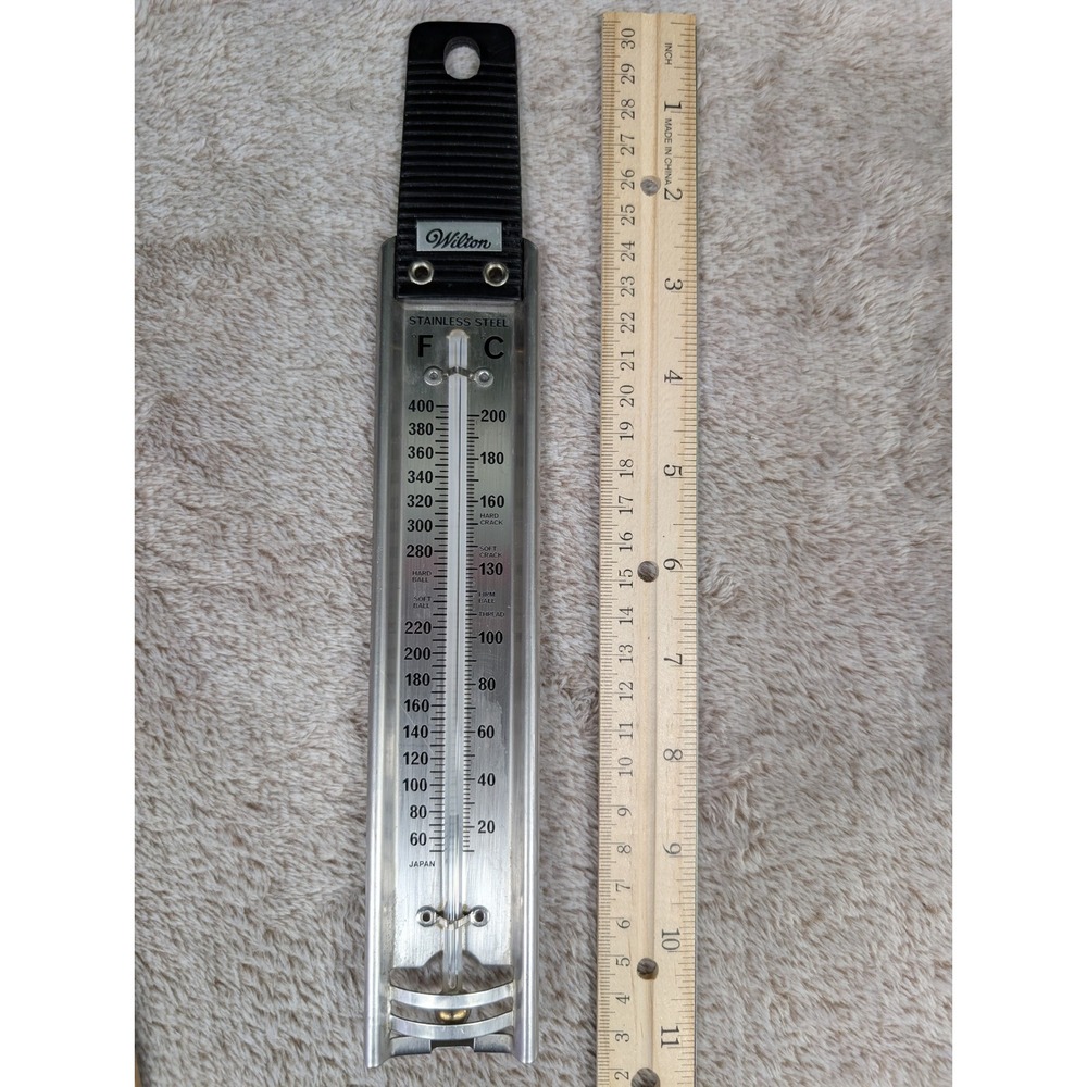 Vtg Wilton Stainless Steel Candy and Deep Fry Thermometer Silver 400F 200C Japan